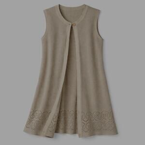 Natural Style Linen Cotton 34" Long Vest Size XXL Tan Open Front Natural Fibers